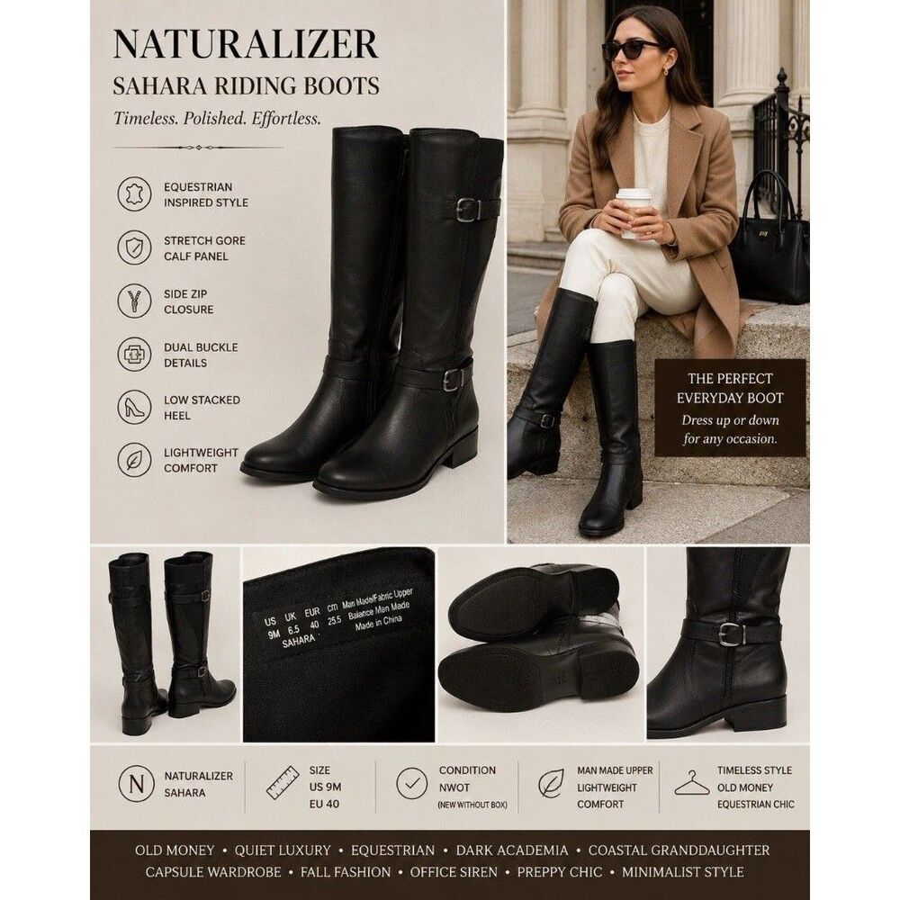 NWOT Naturalizer Sahara Riding Boots Black Knee High Quiet Luxury 9M Equestrian